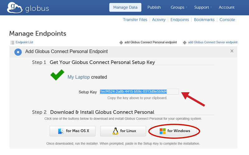 Globus Endpoint Key