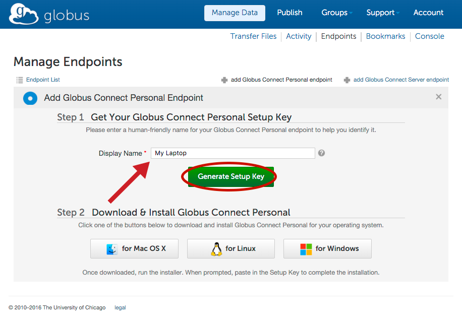 Globus Endpoint Set Up