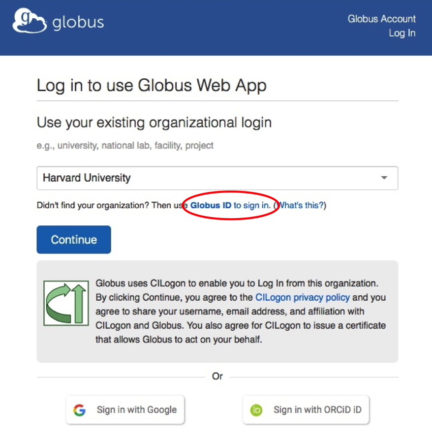 Globus Login Mac Type Selection